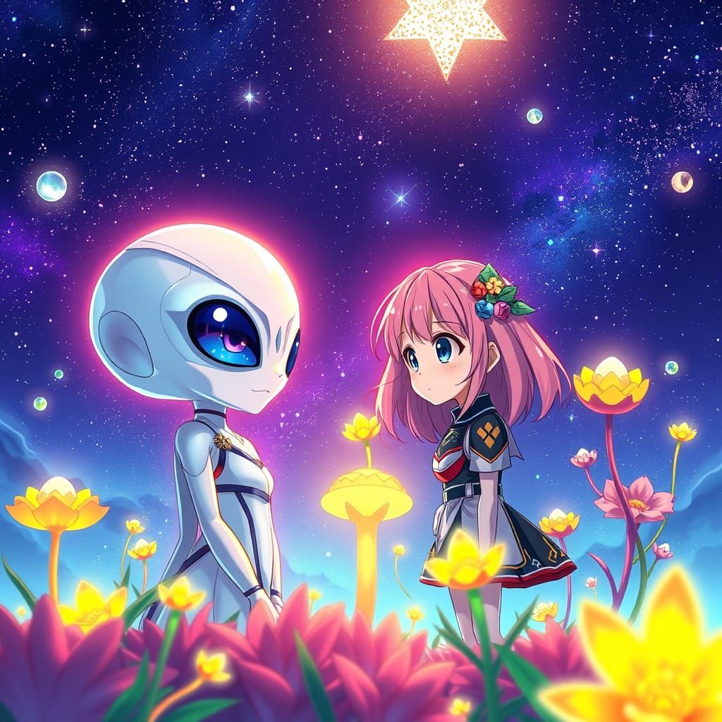 Anime Girls Meet on Bioluminescent Planet