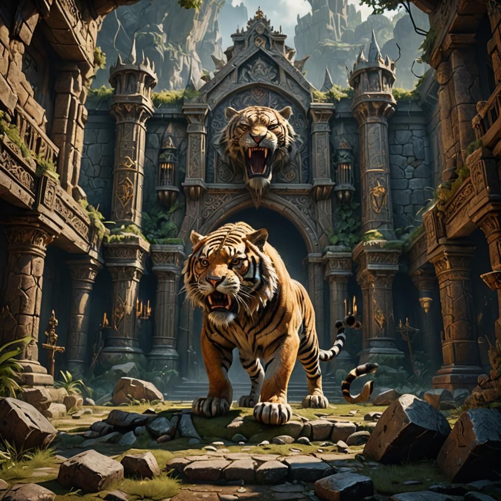 Medieval Sabertooth Tiger Lair: Detailed Matte Painting