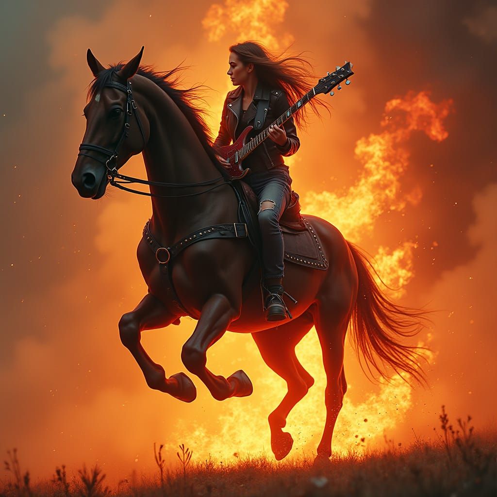 Fiery Horse Ride: Dark Fantasy Guitarist