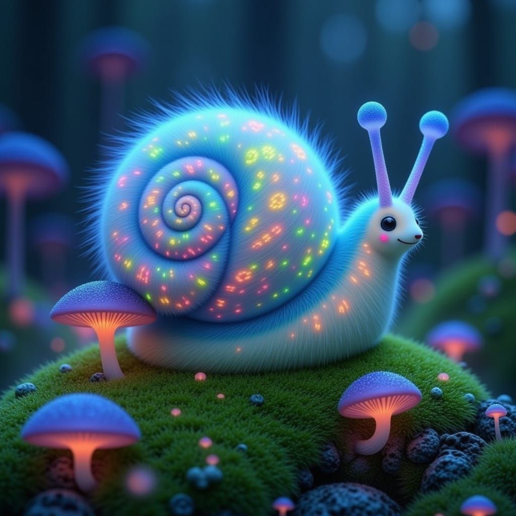 Fluffy Snail Critter in Ethereal Mushroom Glow