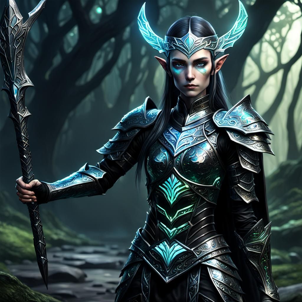 Holographic Elven Warrior in Black Armor