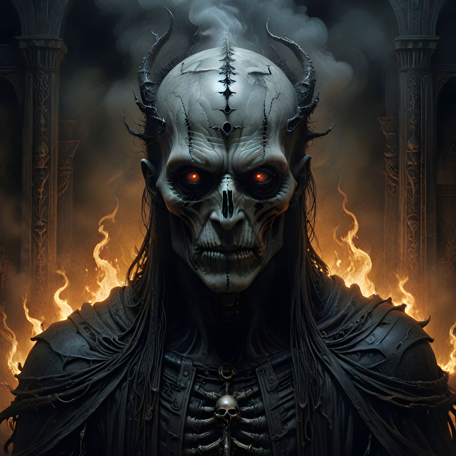 Disturbing Dystopian Priest in a Temple of Flames