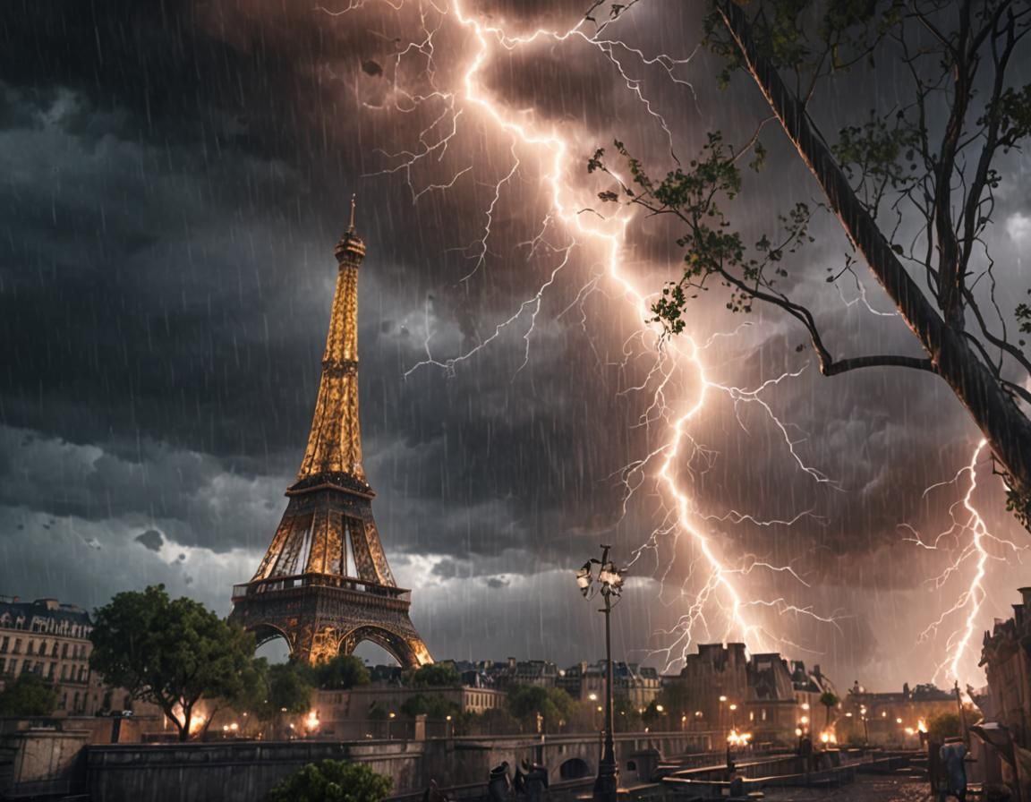Eiffel Tower Lightning Strike: Fantasy Concept Art