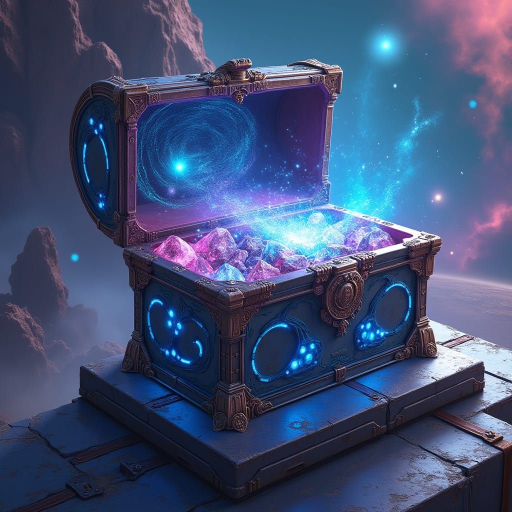 Futuristic Chrome Treasure Chest in Zero-Gravity