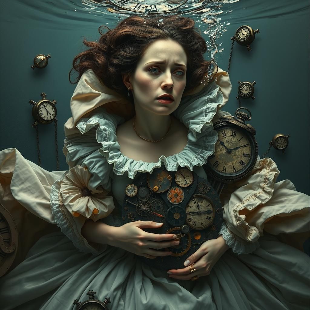 Underwater Elizabethan Woman in Surrealist Style