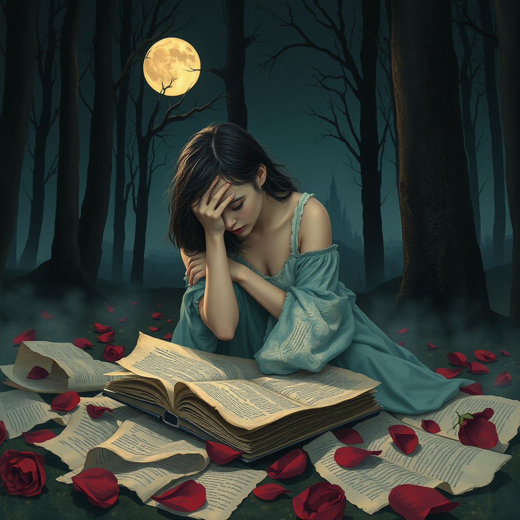 Melancholic Woman in Misty Forest: Evoking Longing