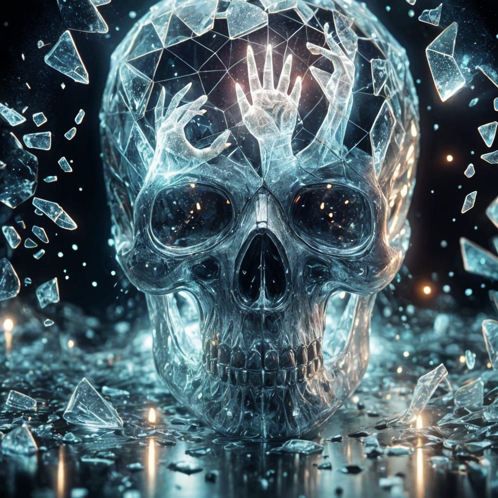 Shattered Glass Skull with Bioluminescent Glow