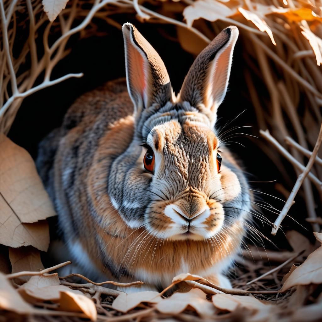 Rabbit in Cozy Den: Wildlife Photography
