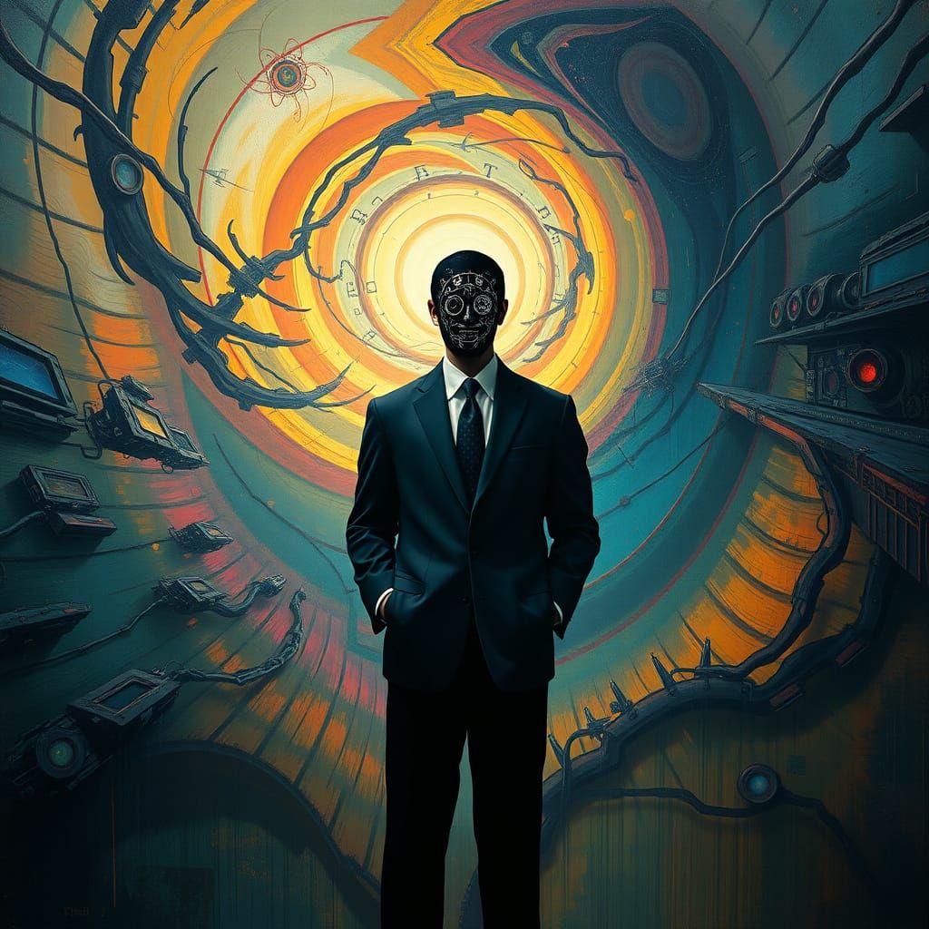 Mysterious Figure in Vortex, Surrealist Portrait