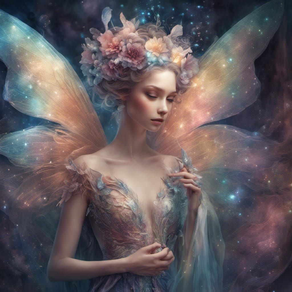 Enchanted Fairy with Glittering Gown, Maximalist Art