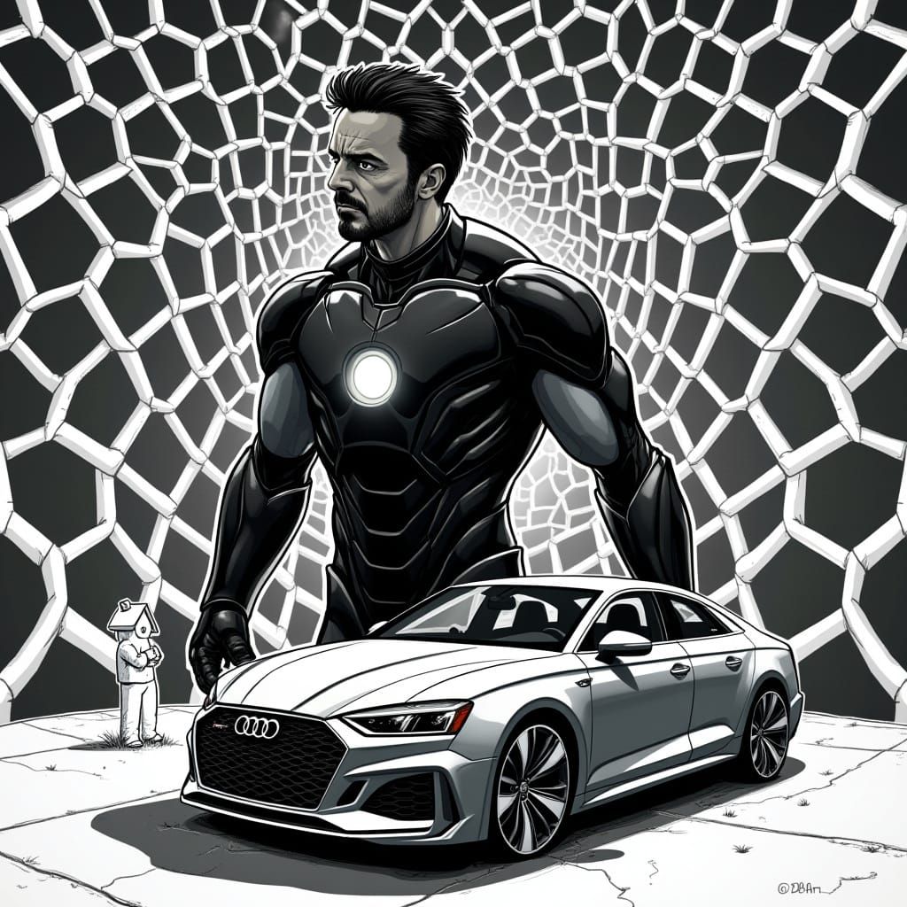 Angry Iron Man Amidst Geometric Chaos