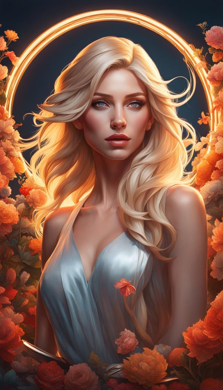 Beautiful Blonde Woman Portrait in Hyperdetailed Style