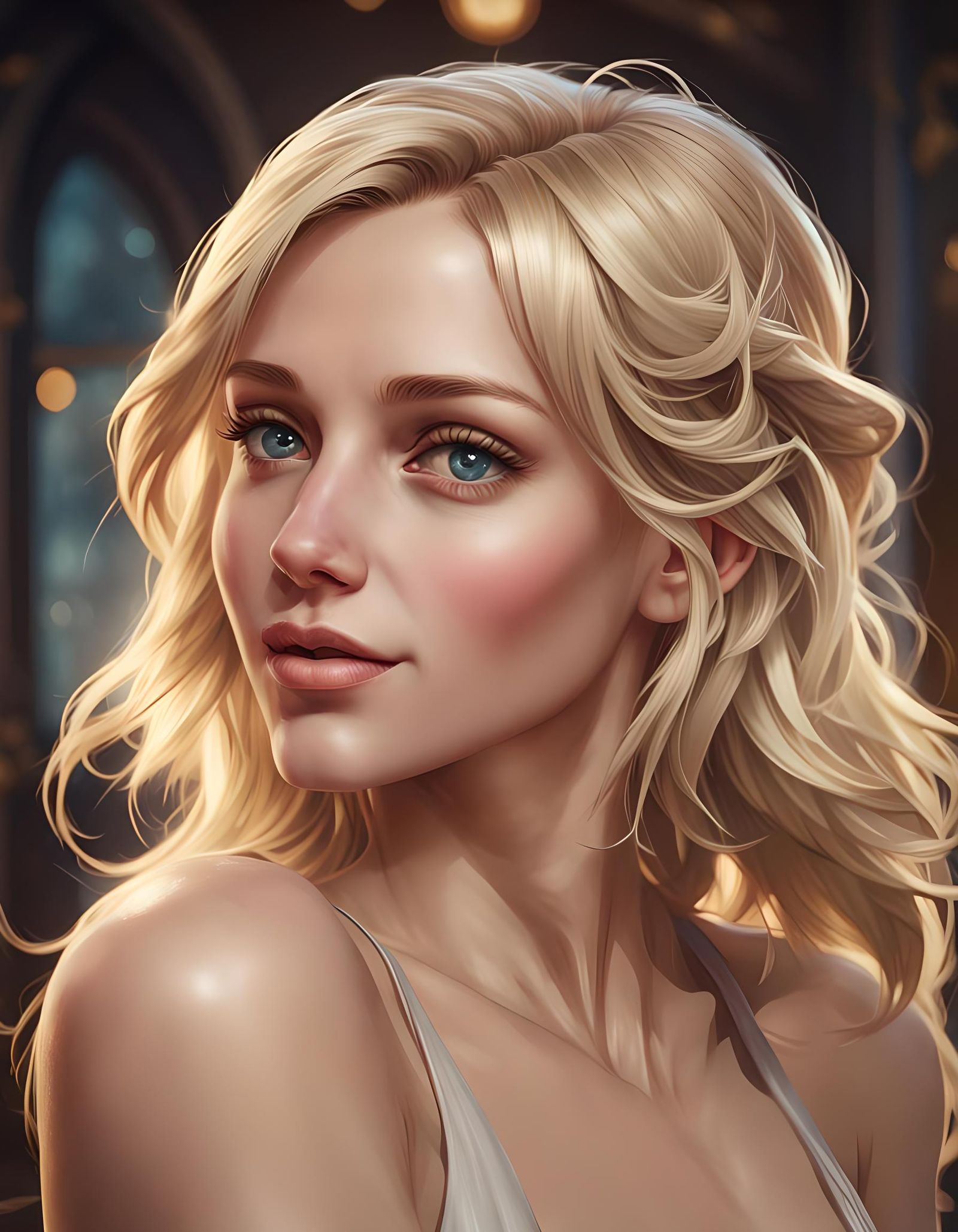 Sad Eyes, Smiling Blonde Portrait in 8K Resolution