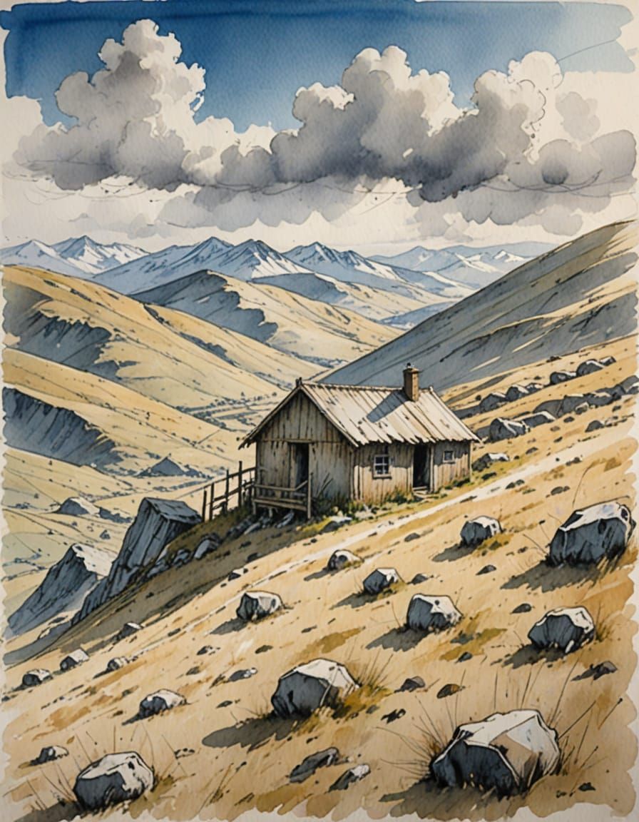 Vast Abandoned Landscape in Action Painting Style