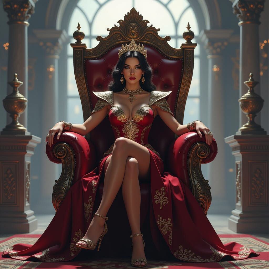 Lexi on a Throne Surrounded by Symbols of Wealth