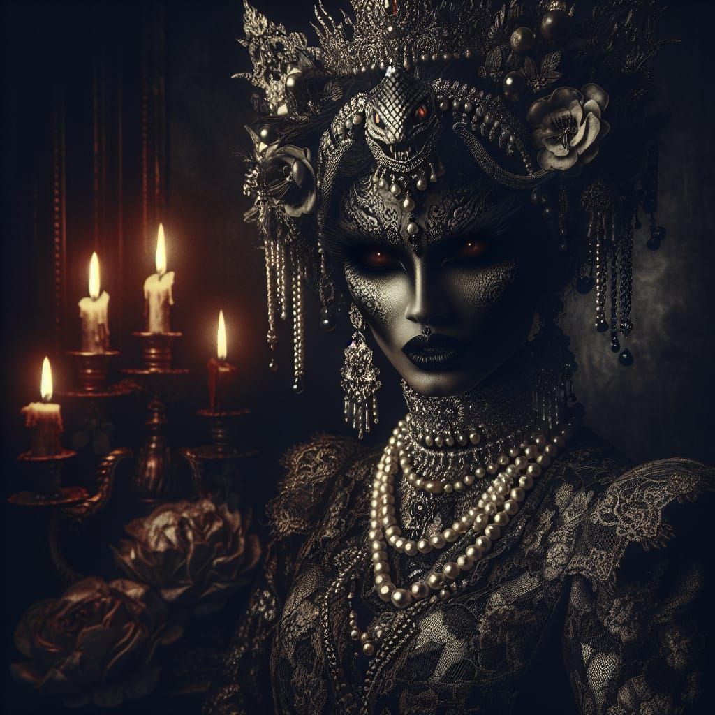 Sinister South Asian Queen in Baroque Film Noir Style