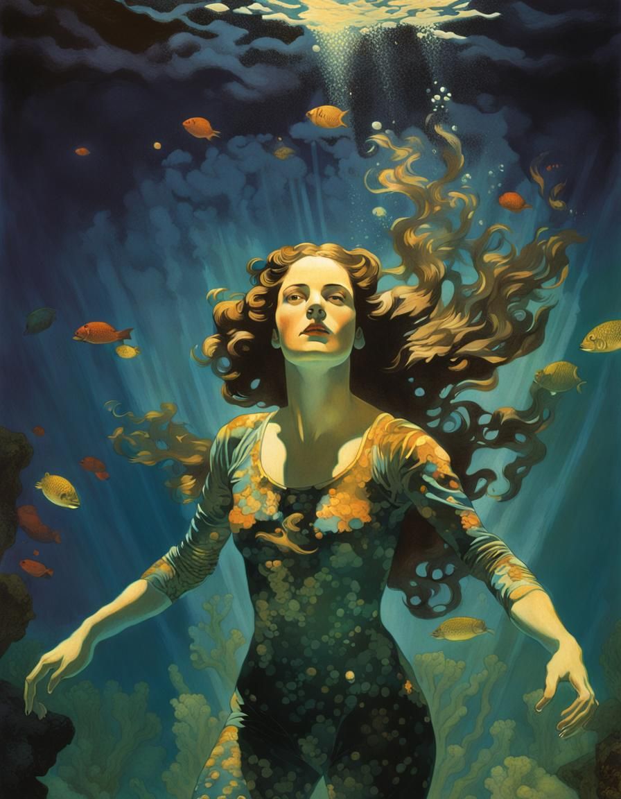 Underwater Woman Portrait in Glossy Classic Style