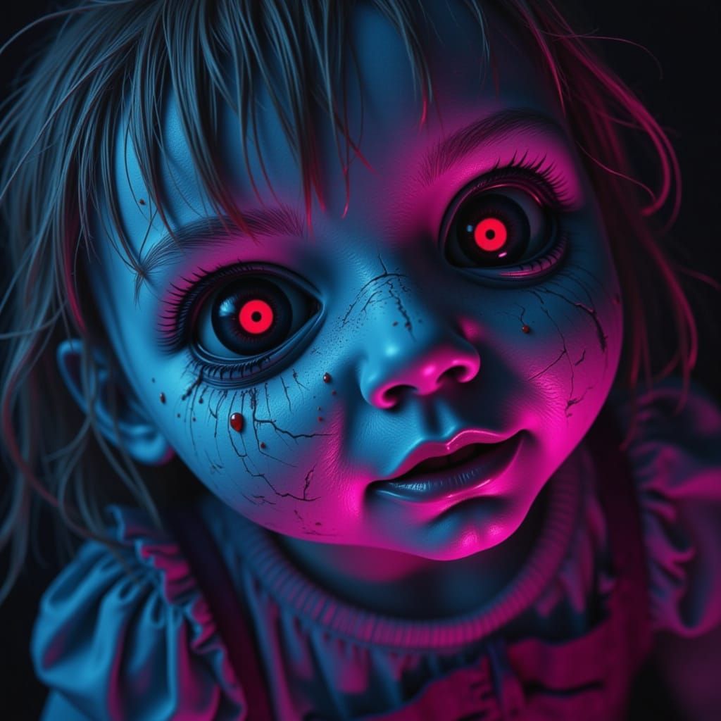 Haunted Doll: Fractured Data in Glitch-Art Style