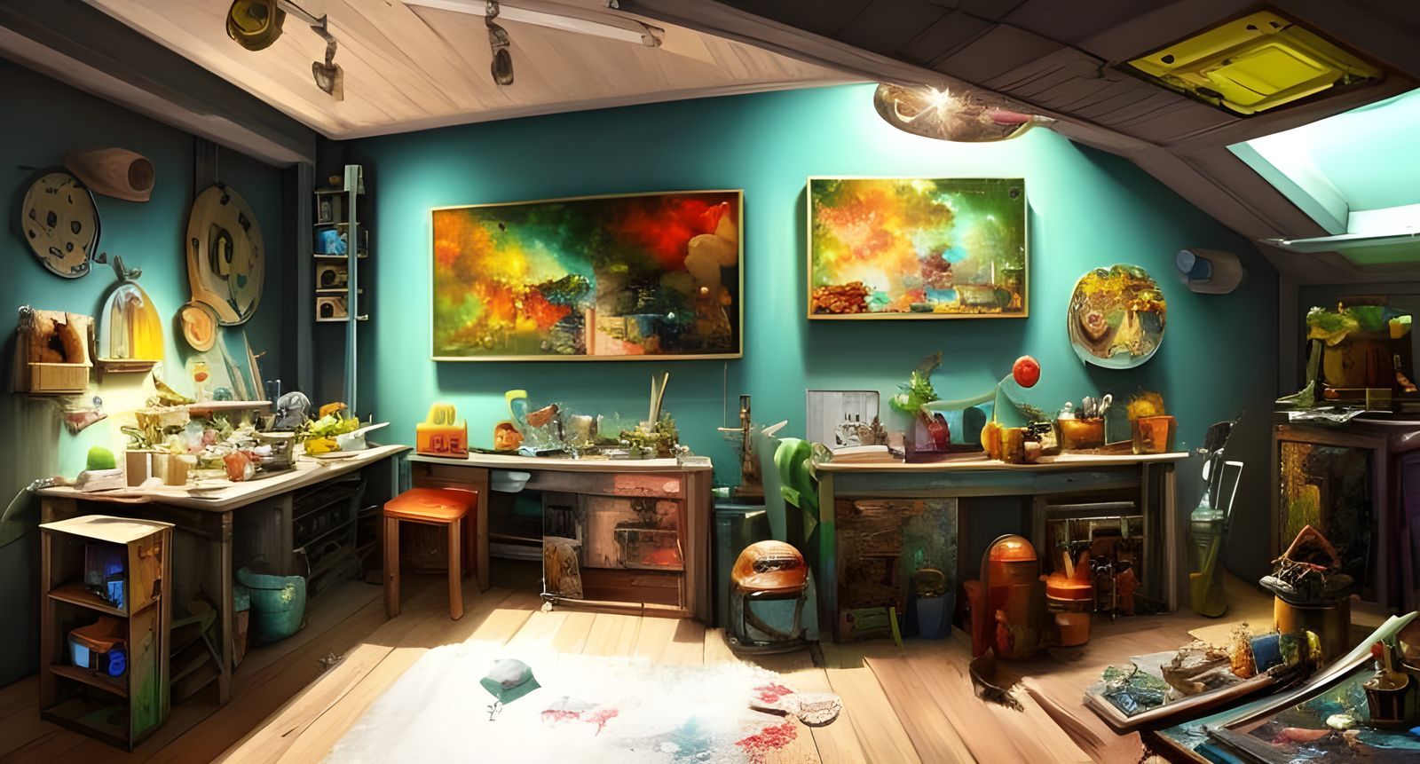 Futuristic Painter's Atelier in Surreal Style