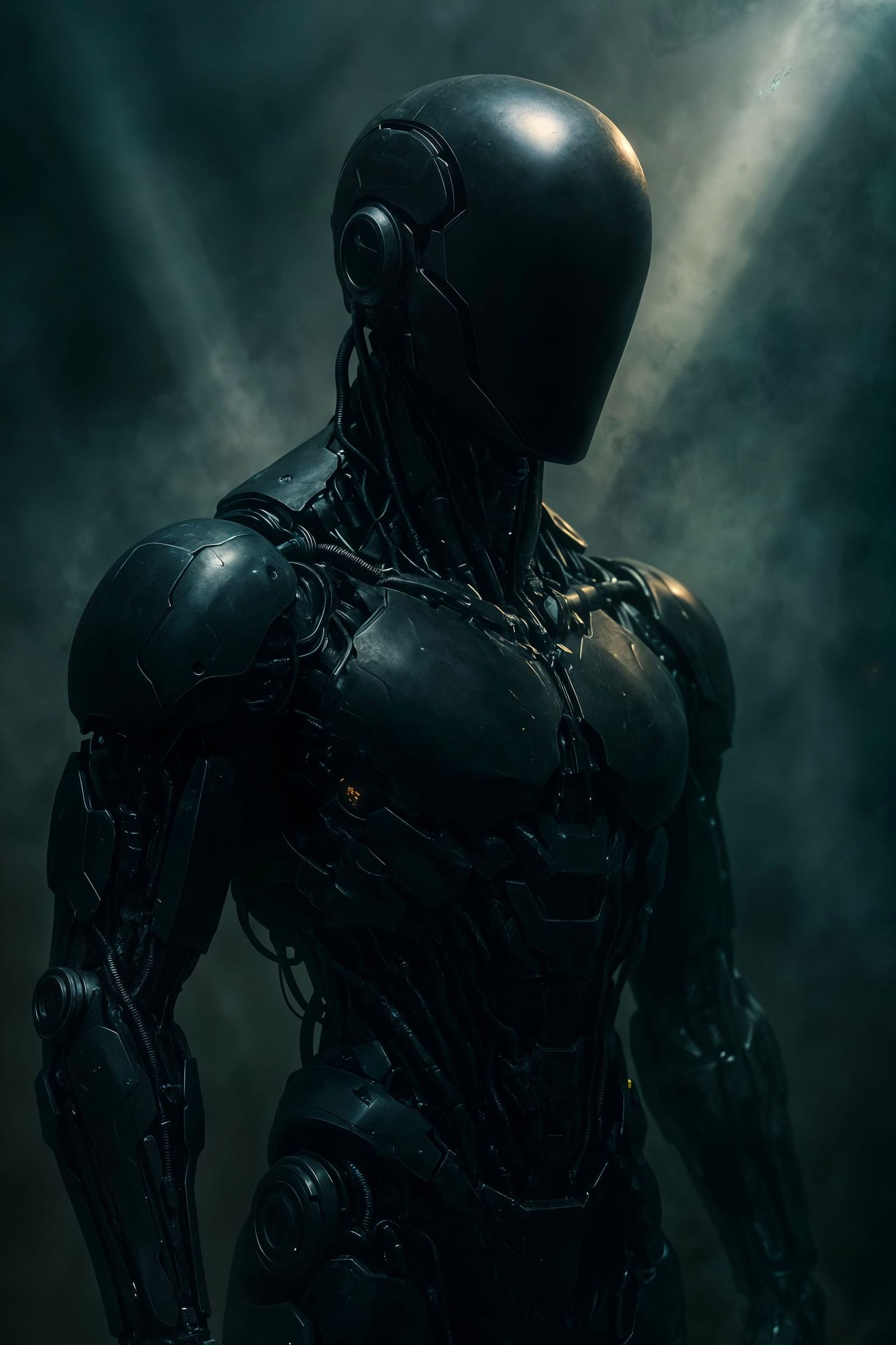 Imposing Faceless Android with Cybernetic Augmentation