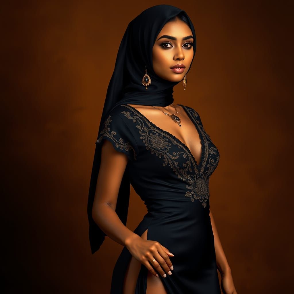 Elegant Afghan Woman in Black and Gold