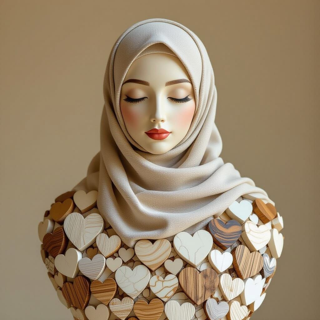 Sculptural Hijabi Figure of Hearts