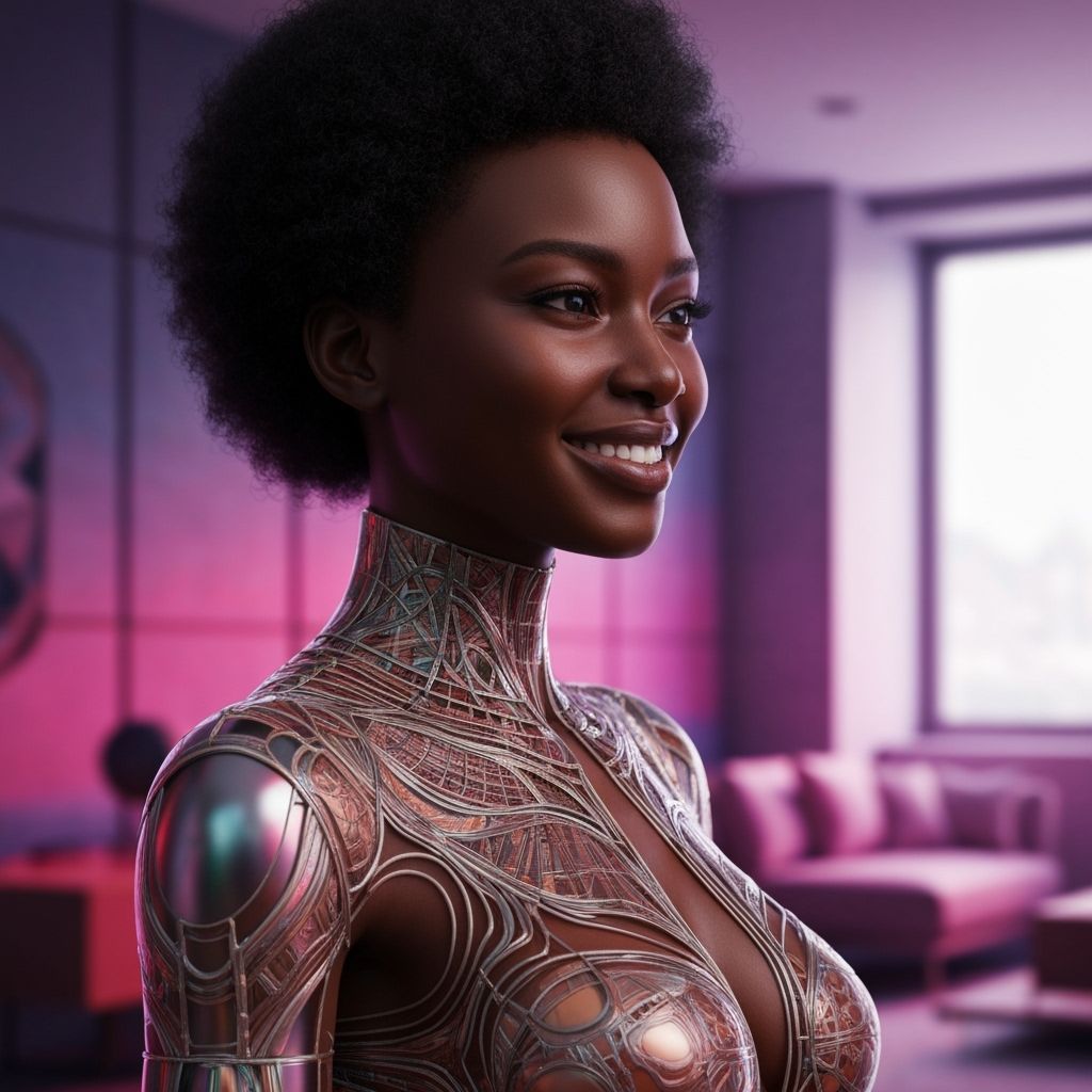 Beautiful Woman in Abstract Interior, Hyperrealistic Style