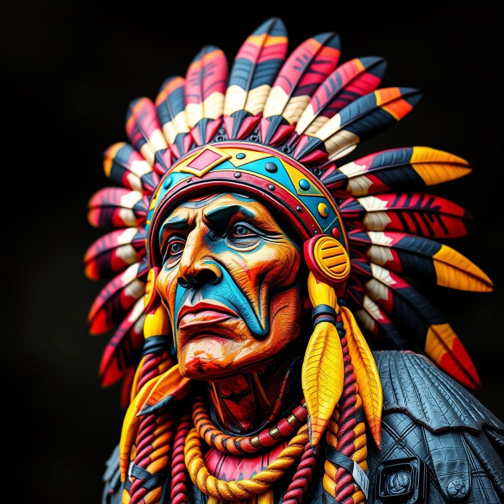 Native American Warrior in Vibrant Headdress