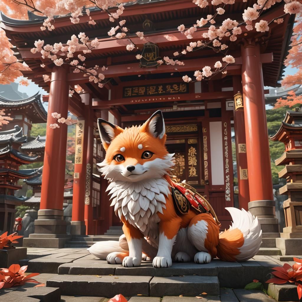 Baby Nine-Tailed Fox in Japanese Temple