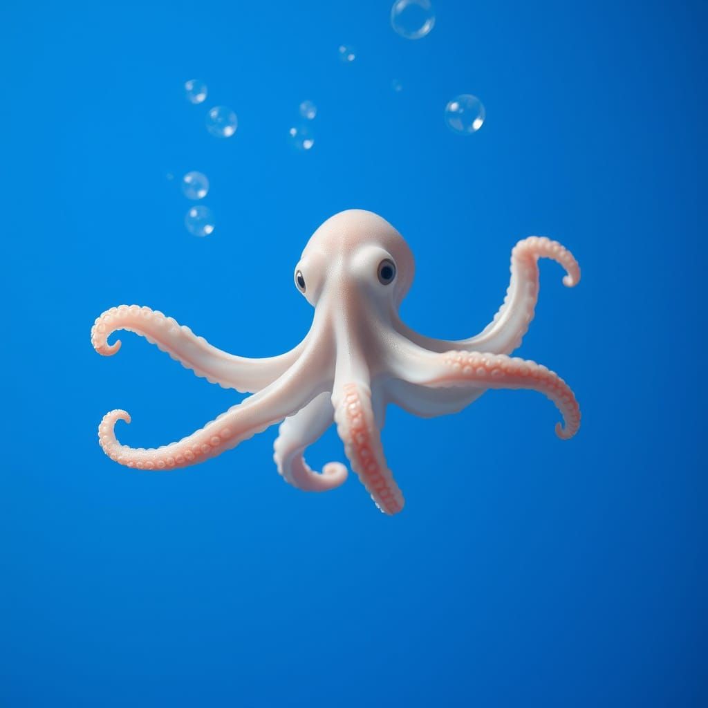 Surreal Baby Octopus Twirls in a Dreamlike Bubble Realm