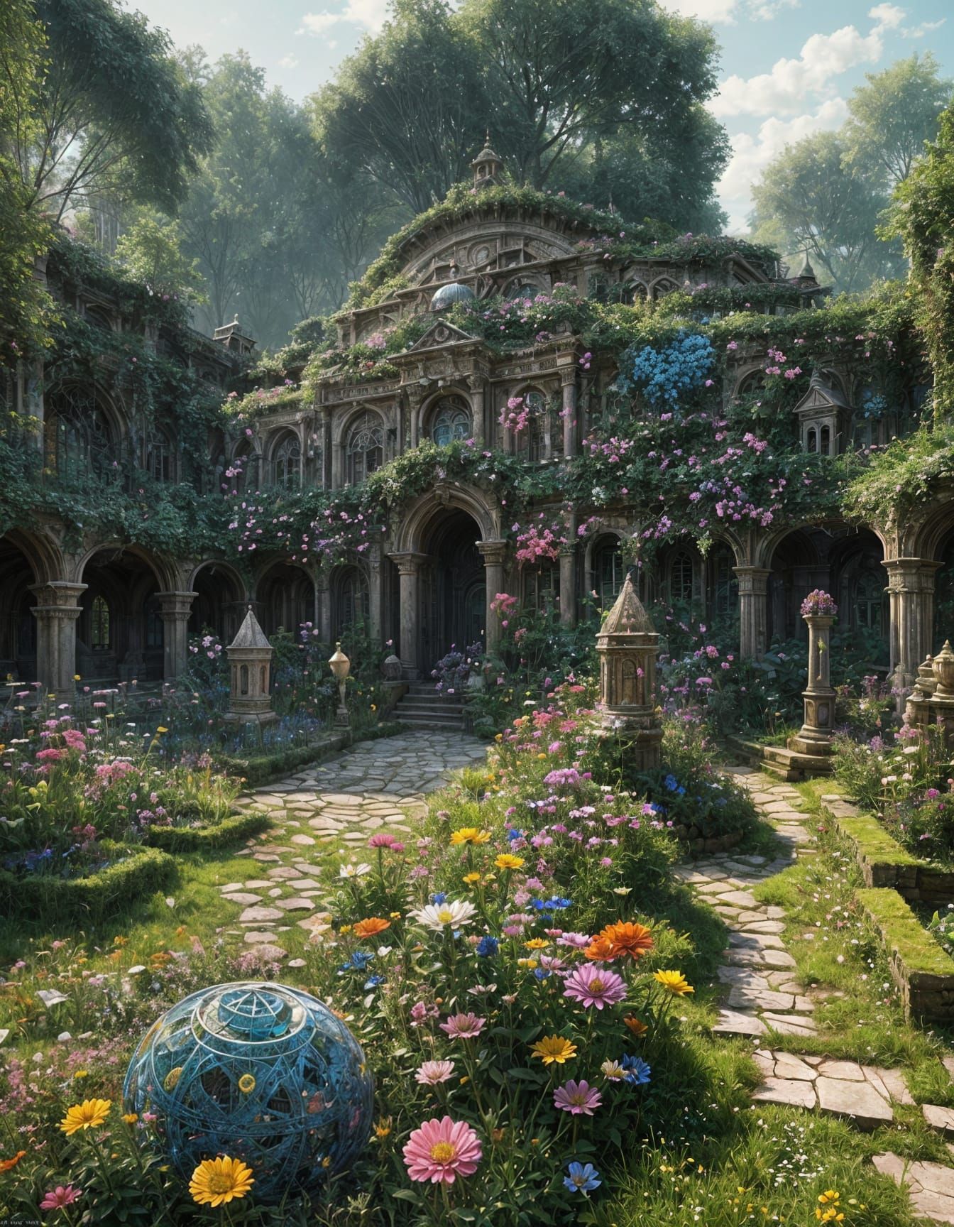 Dreamlike Crystal Gardens in Vibrant, Celestial Fantasy Art