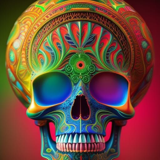 Colorful Neon Skull 3D Illustration