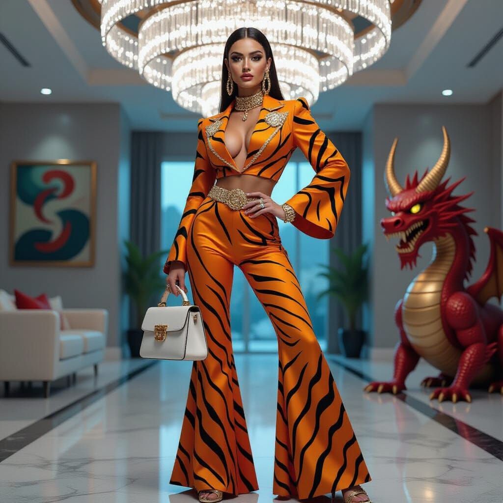 Bold Tiger-Stripe Fashion in Hyperrealistic Style