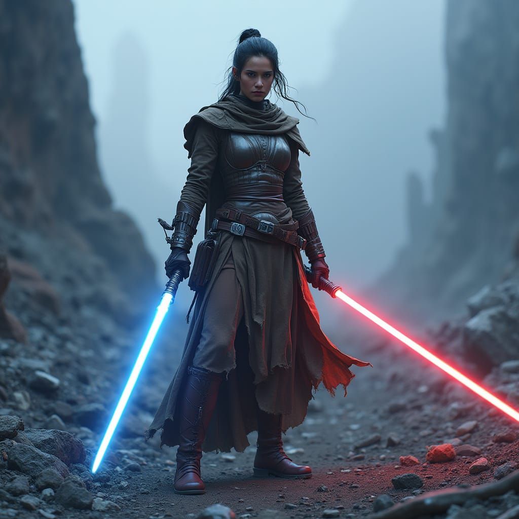 Female Jedi Master on War-Torn Planet