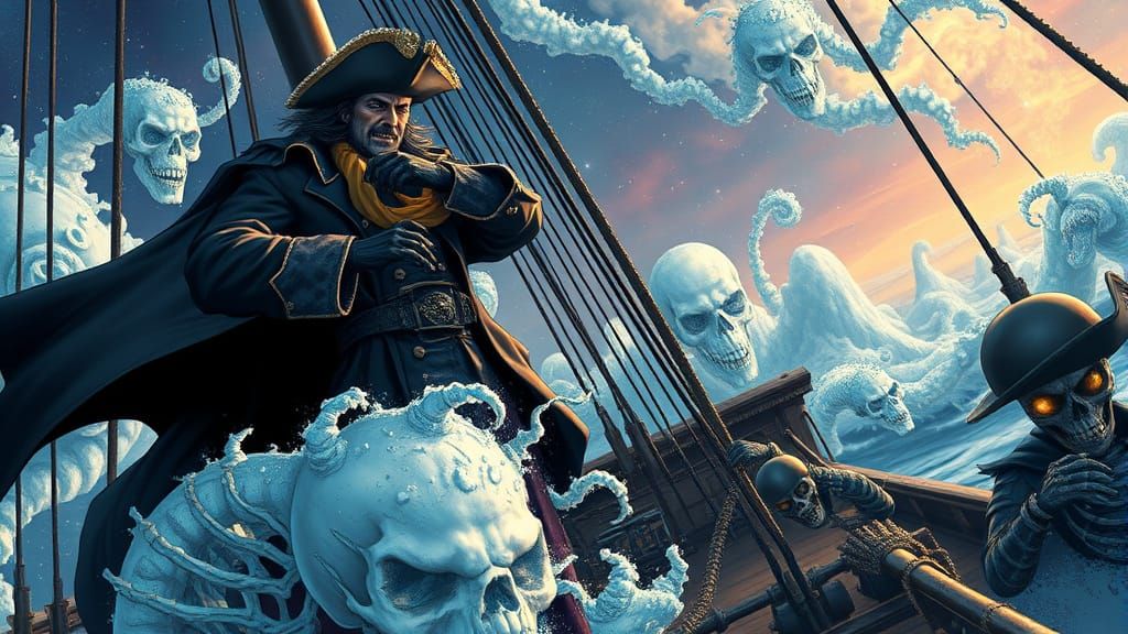 Pirate Supervillain Captain Navigating Space-Time Rifts