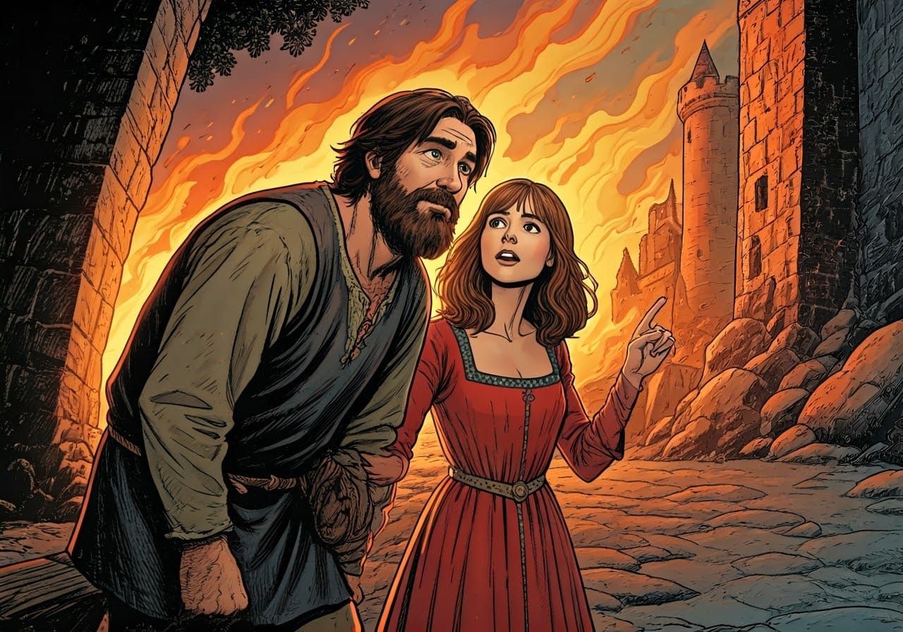 Medieval Heroine Gives Orders in a Burning Castle