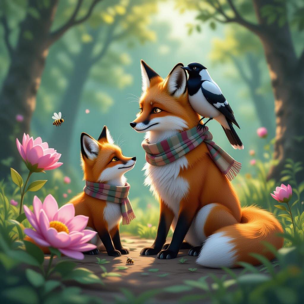 Fox Proposal in Enchanted Forest, Digital Illustration