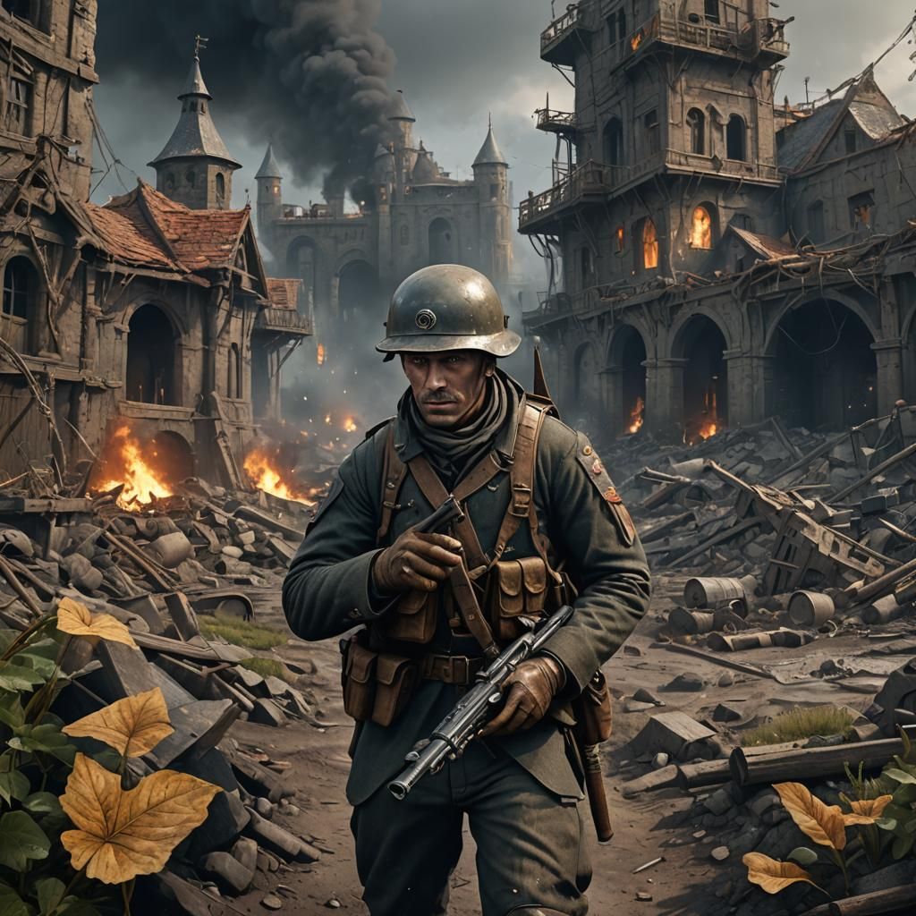 Detailed Matte Painting of WWI Soldier