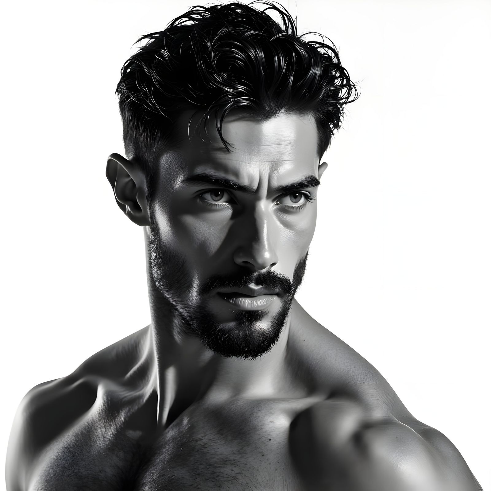 Brooding Black and White Portrait of a Muscular Man