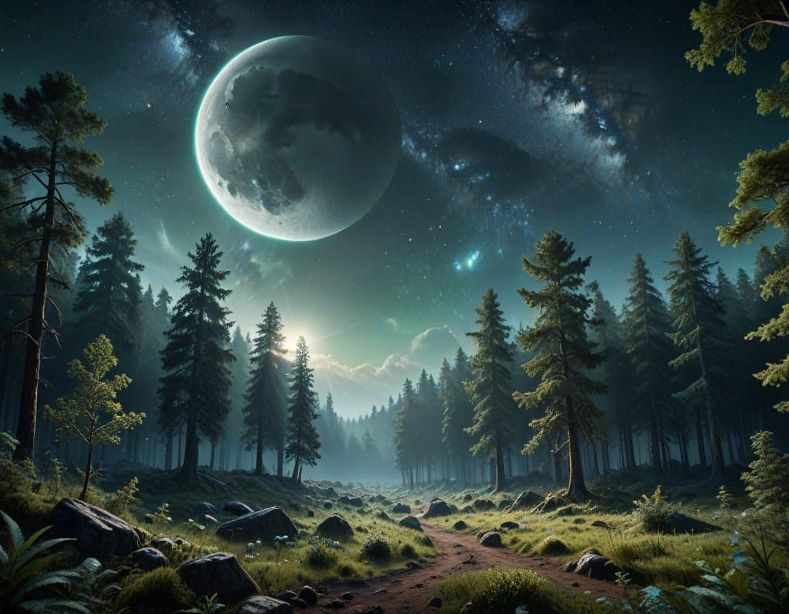 Earth and Forest Moon: Digital Art from Space