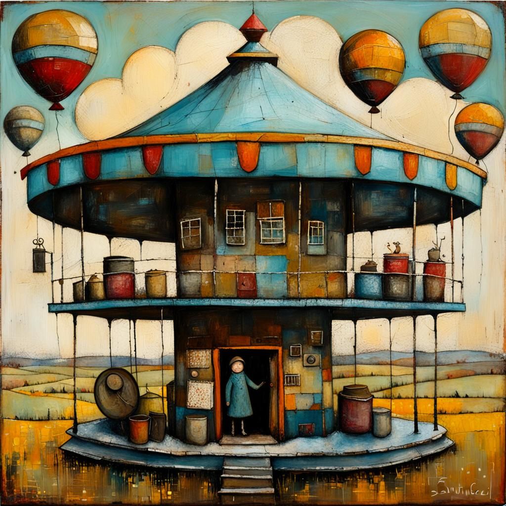 Textured Encaustic Painting in Primitive Naive Style