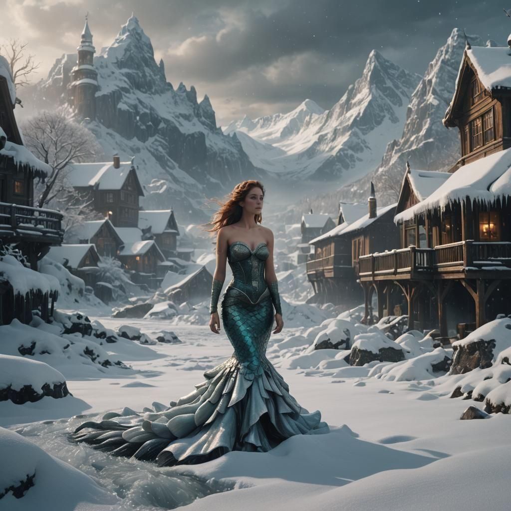 Epic Snowbound Mermaid Digital Matte Painting