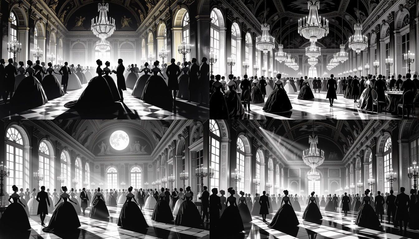 1700s Versailles Silhouette Party in Black and White