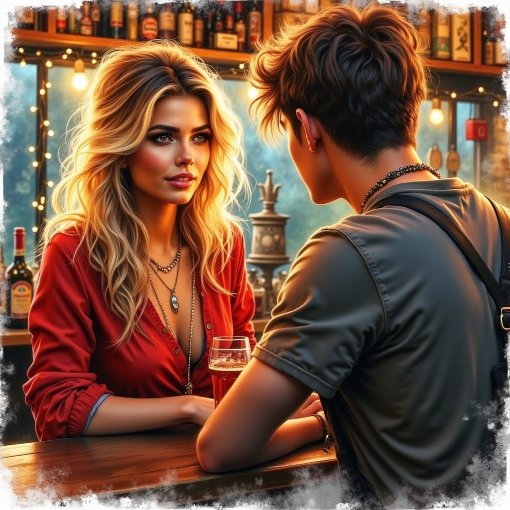 Vibrant Boho Lady Reflects in Gritty Grunge Watercolor