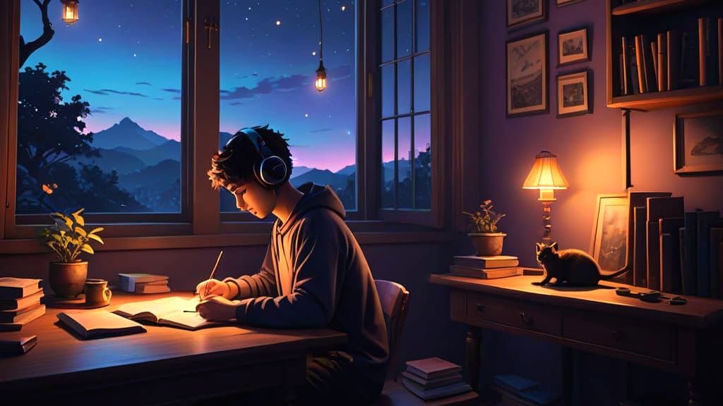 Lofi Boy Creates Under Midnight Sky