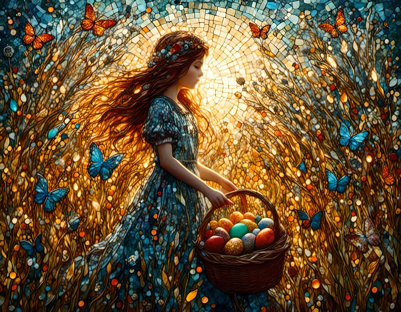 Mosaic Girl in Sunny Wheat Field