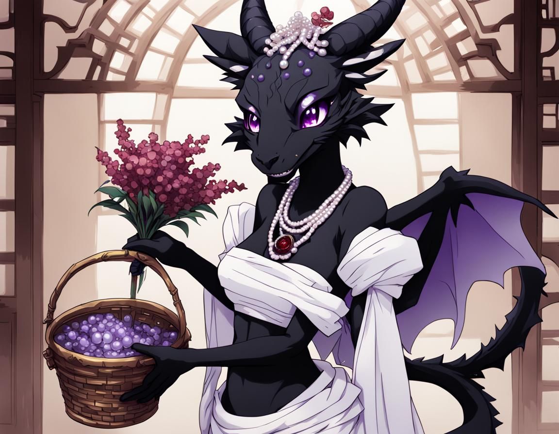 Elegant Anthro Dragoness in Wedding Dress, Anime Style