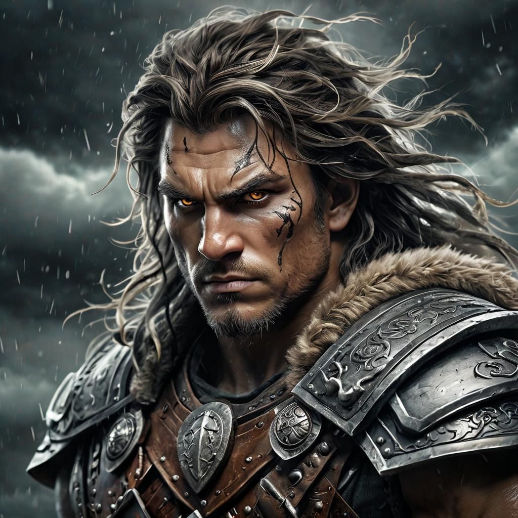 Stormcaller: Barbarian Warrior with Magical Amulet