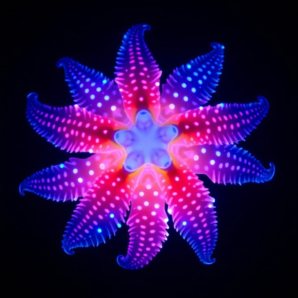 Bioluminescent Starfish-Jellyfish Hybrid Creature in Real Li...