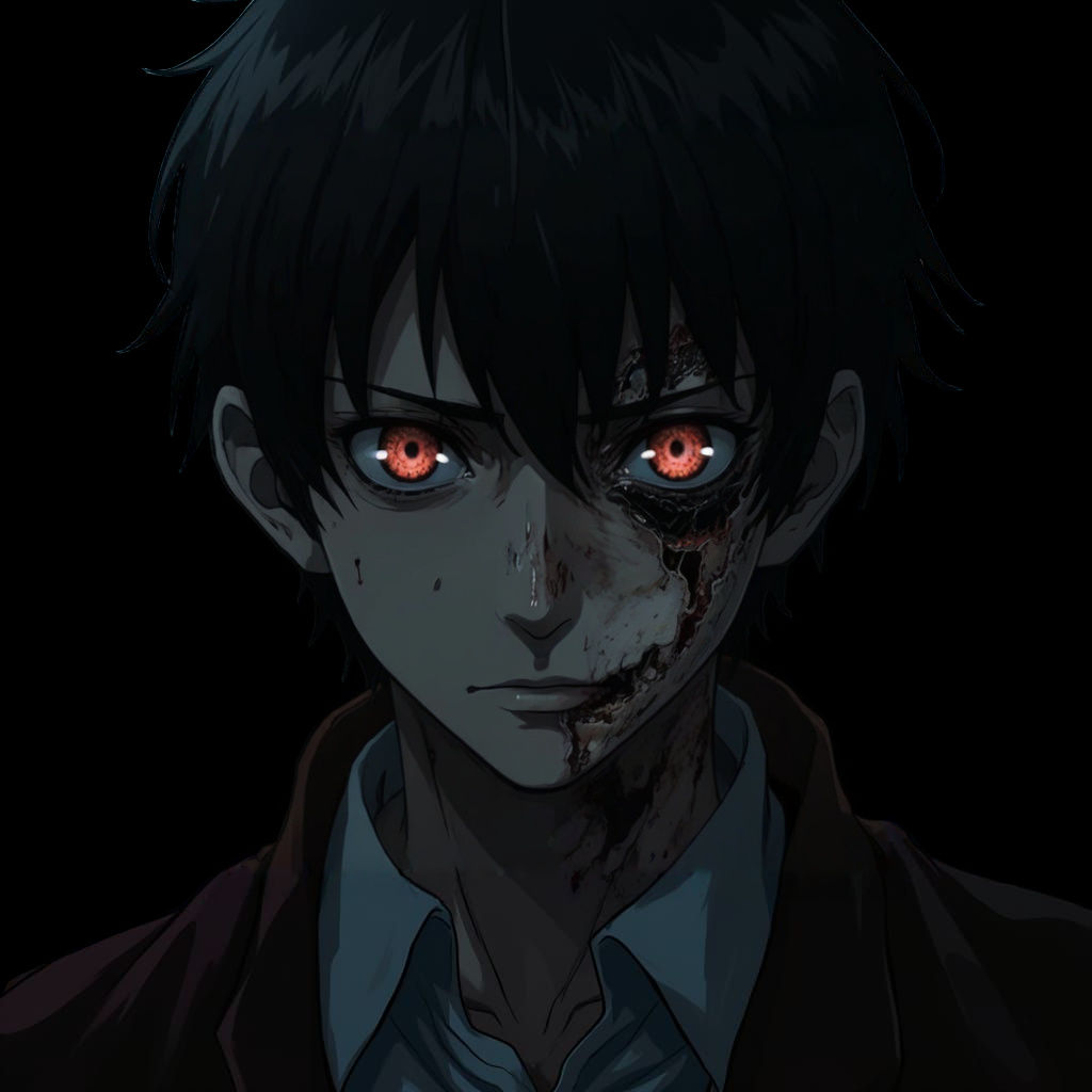 Burnt Anime Warrior in Dark Cityscape